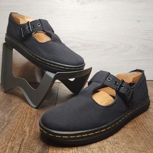 Dr. Doc Martens Woolwich Black Mary Jane Flat Thick Canvas Shoes Womens Size 7